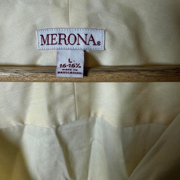 Merona Men's Yellow Button Down Dress Shirt Size L 16-16.5 Long Sleeve - Picture 3 of 3